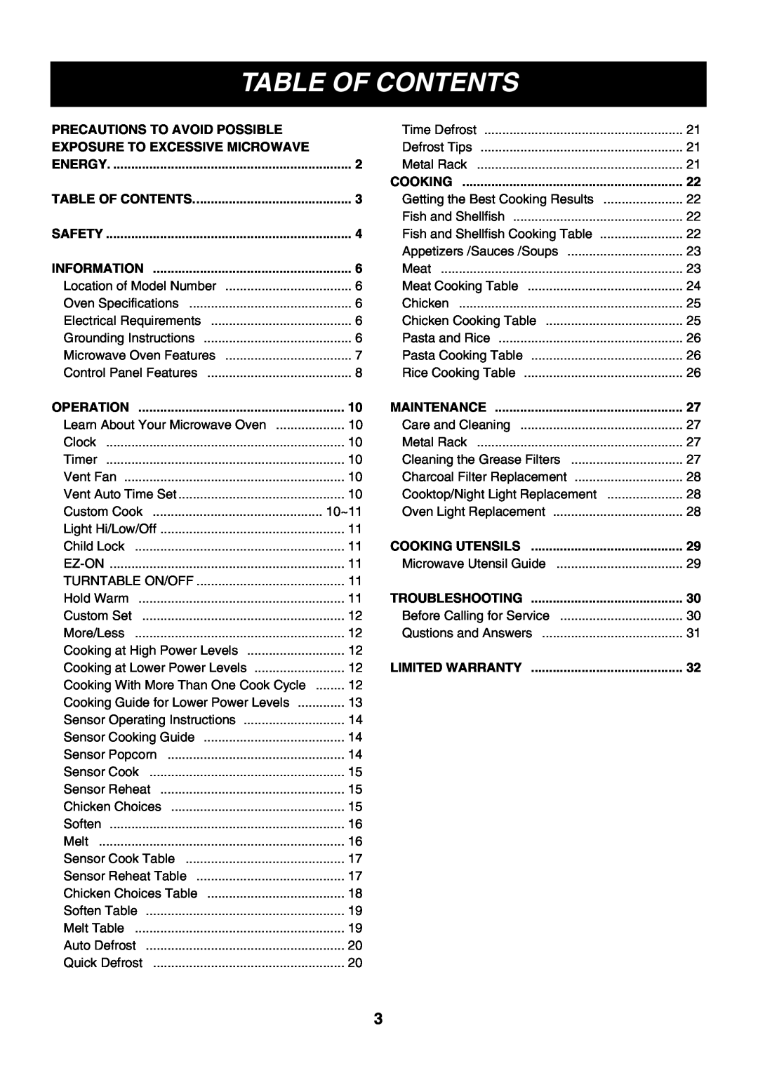LG Electronics LMV2053SB, LMV2053SW, LMV2053ST owner manual Table Of Contents 