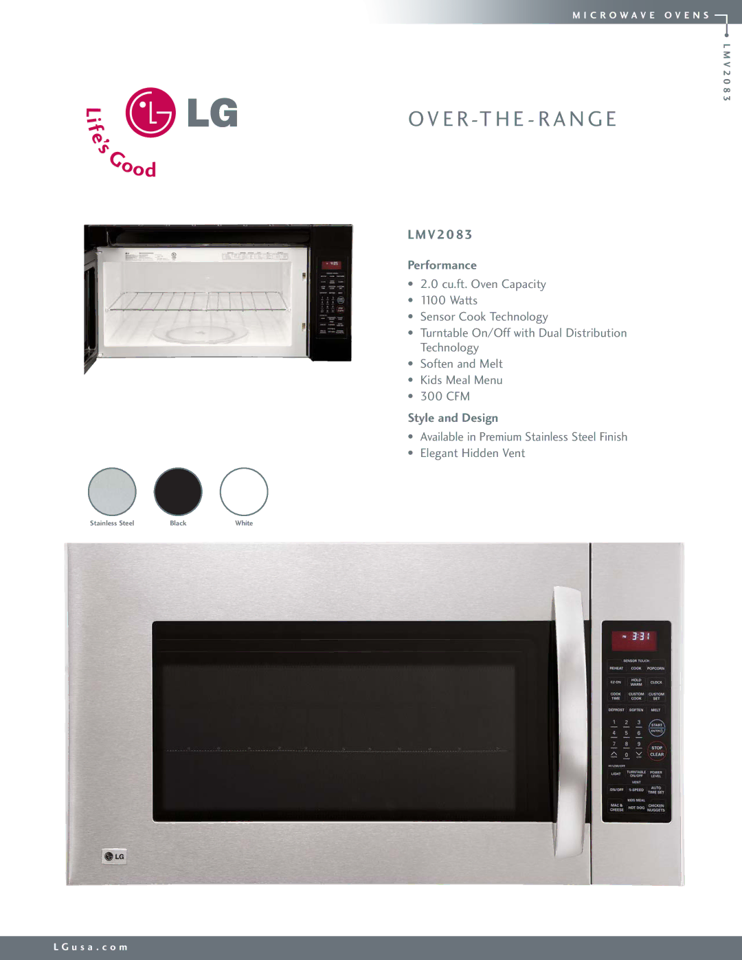 LG Electronics LMV2083 manual Performance, Style and Design 