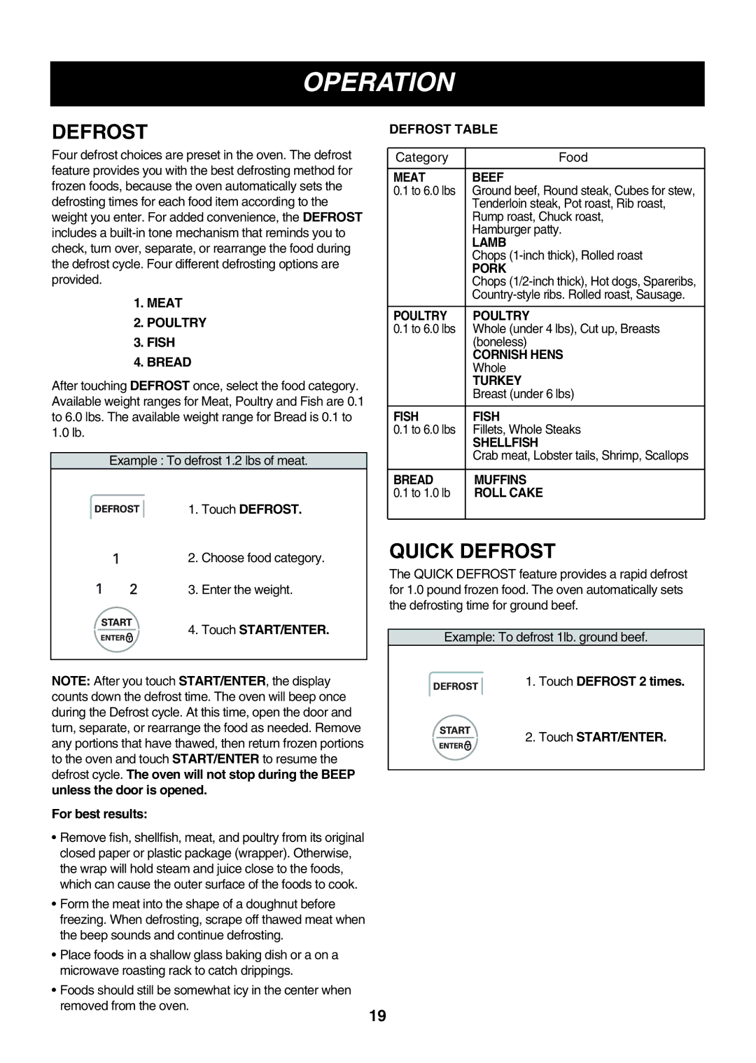 LG Electronics LMV2083SB, LMV2083ST, LMV2083SW owner manual Quick Defrost 