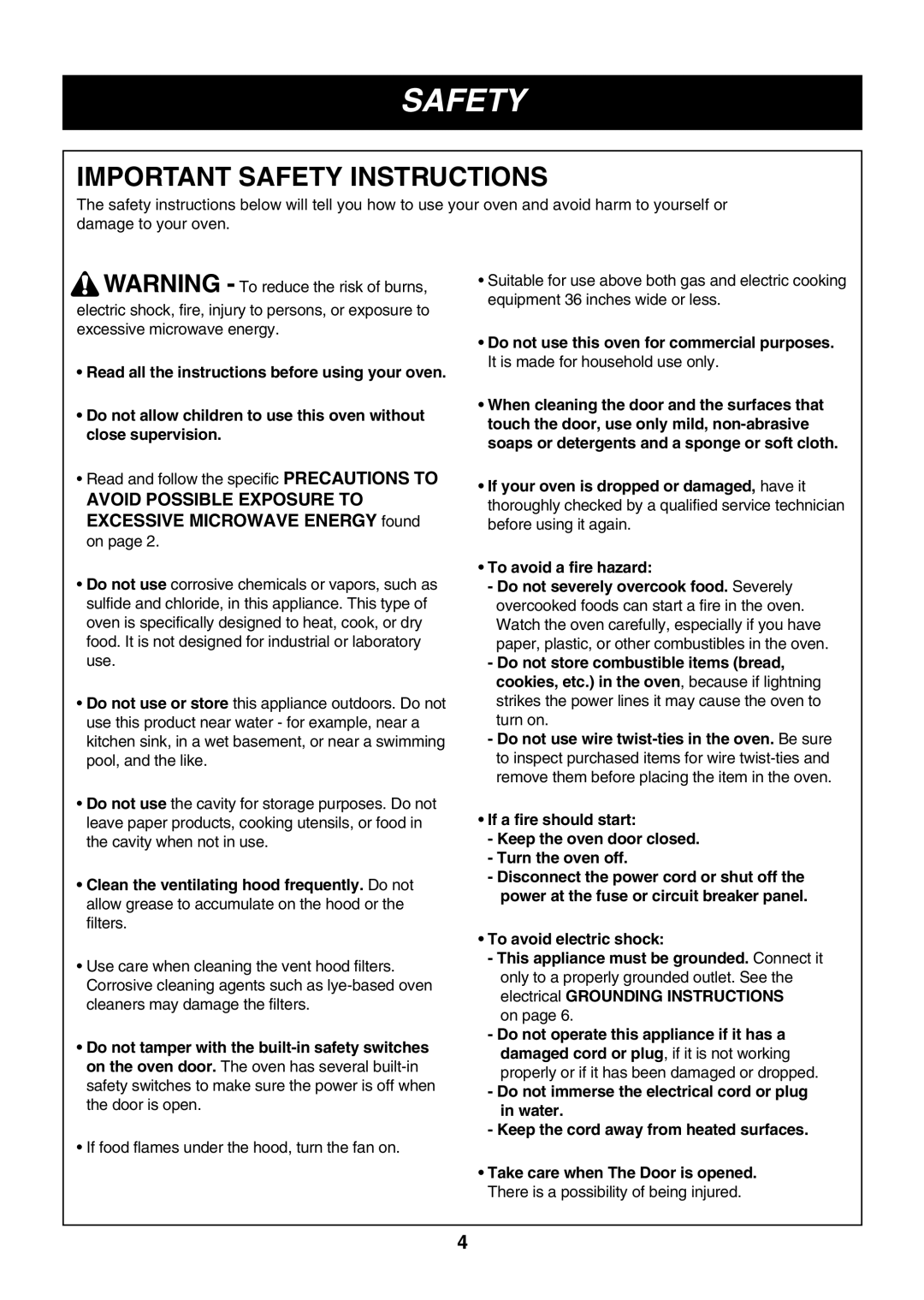 LG Electronics LMV2083SB, LMV2083ST, LMV2083SW owner manual Important Safety Instructions 