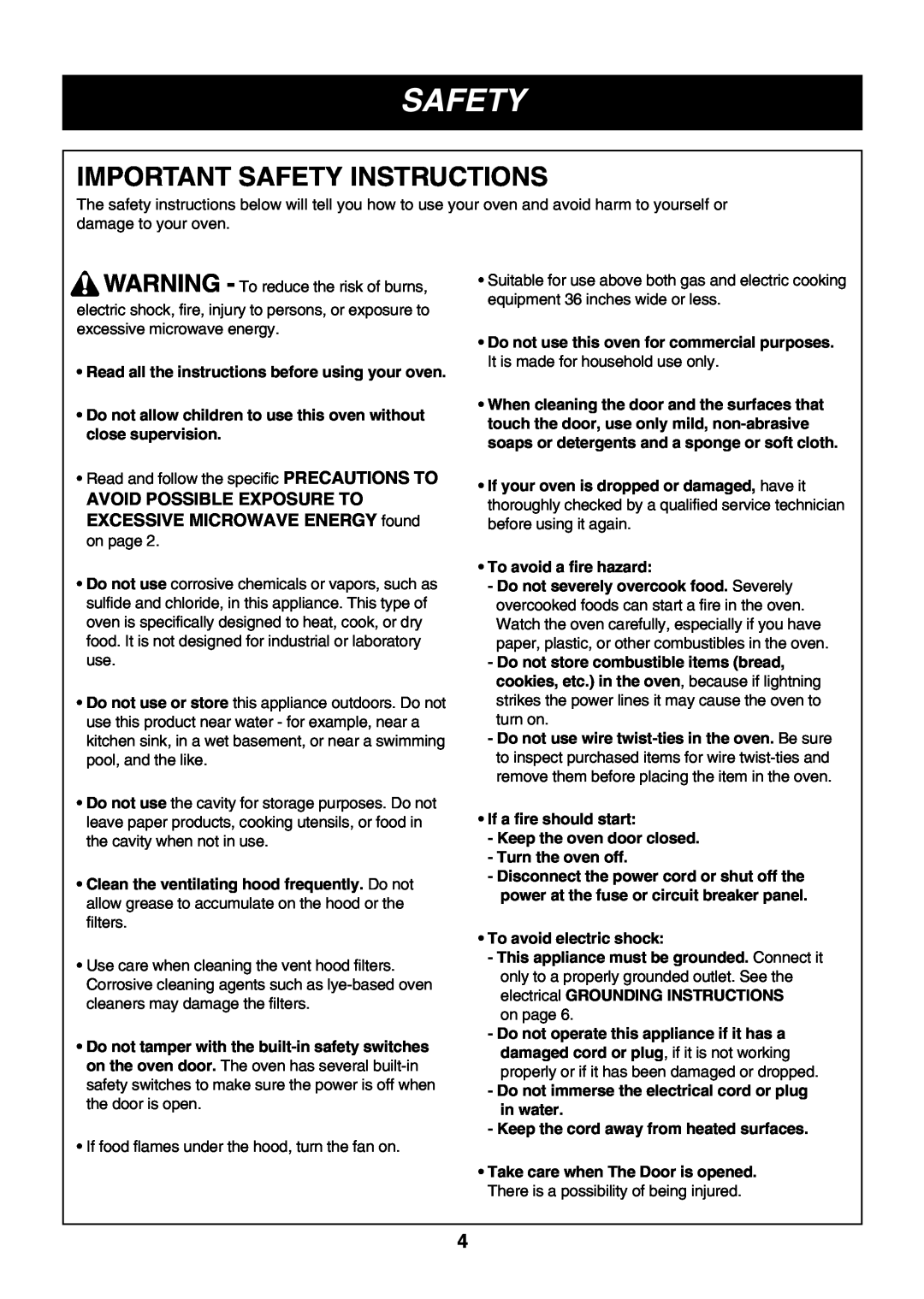 LG Electronics LMV2083SB, LMV2083ST, LMV2083SW owner manual Important Safety Instructions 
