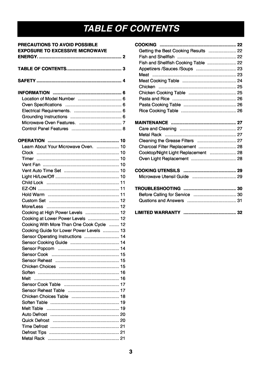 LG Electronics LMVM2055SB owner manual Table Of Contents 