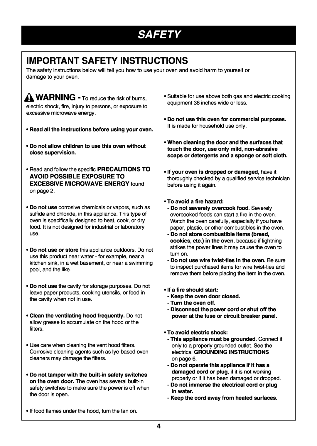 LG Electronics LMVM2055SB owner manual Important Safety Instructions 