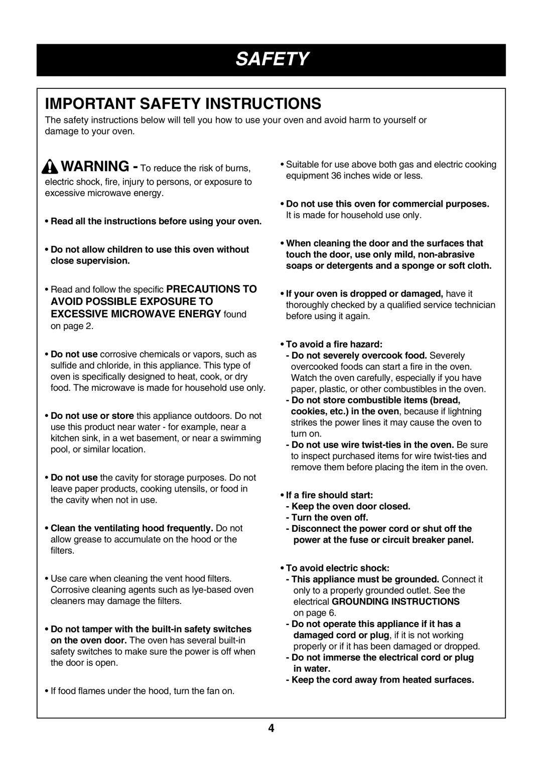 LG Electronics LMVM2075ST, LMVM2075SW, LMVM2075SB owner manual Important Safety Instructions 