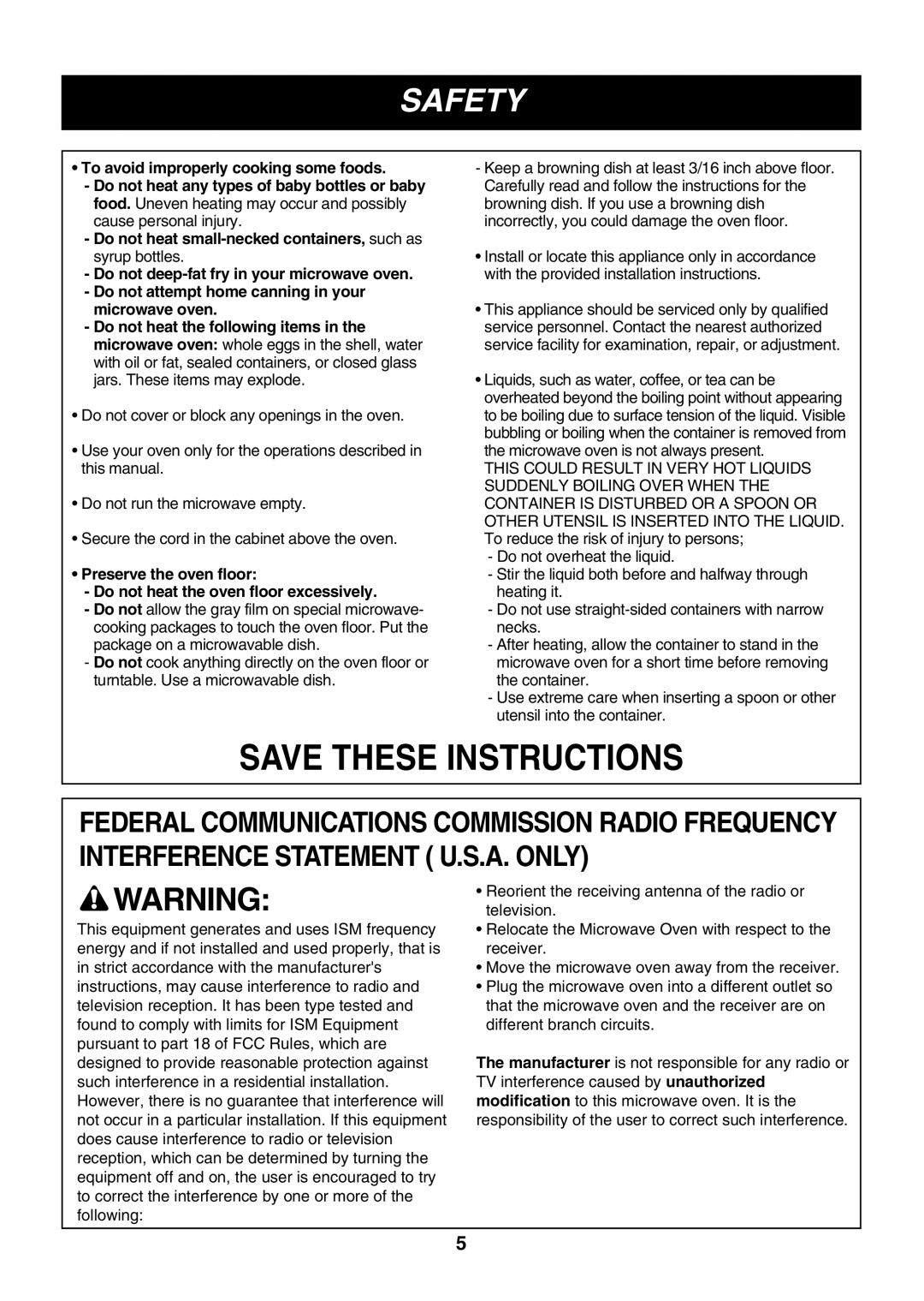 LG Electronics LMVM2075SB, LMVM2075SW, LMVM2075ST owner manual Safety 