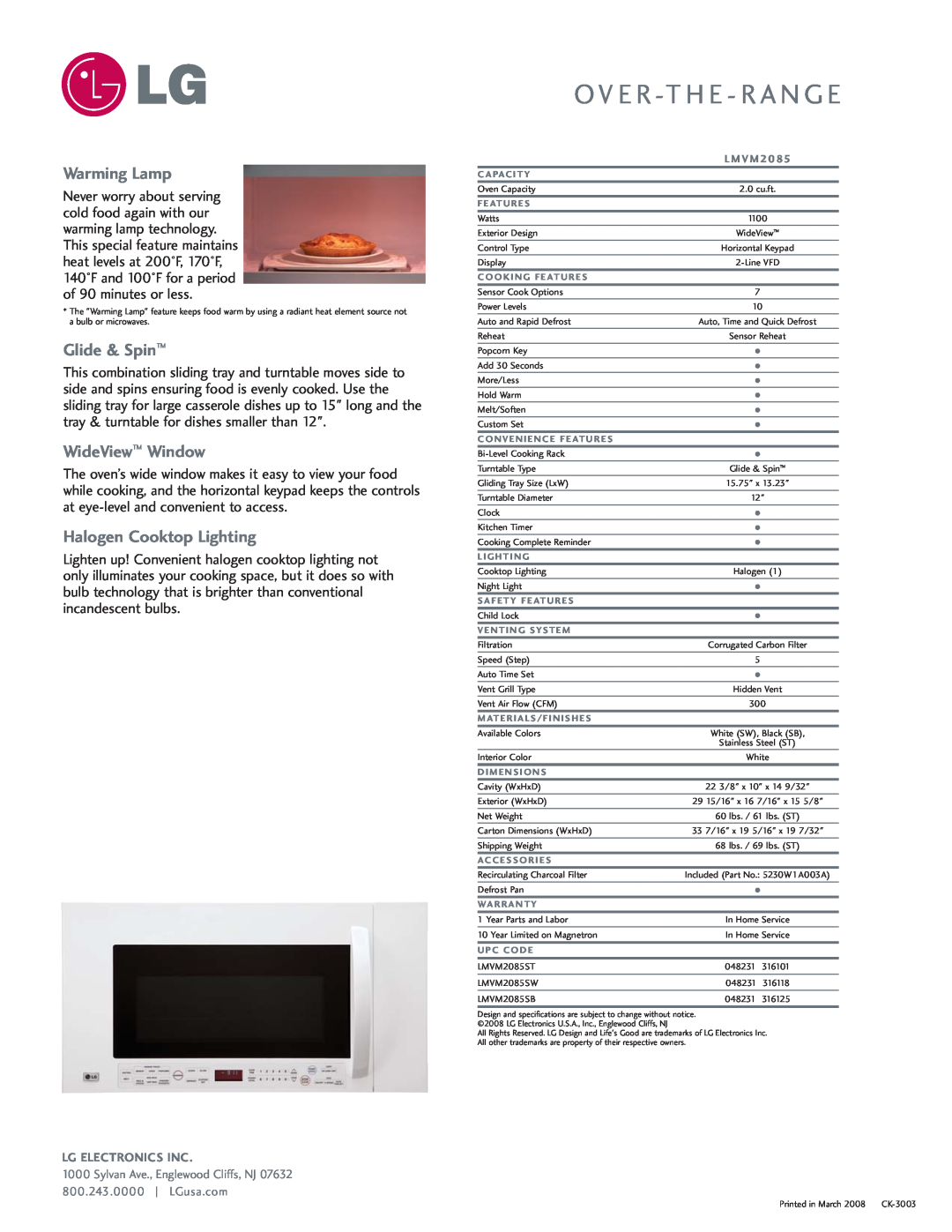 LG Electronics LMVM2085SB Warming Lamp, Glide & Spin, WideView Window, Halogen Cooktop Lighting, O V E R -Th E - R A N G E 