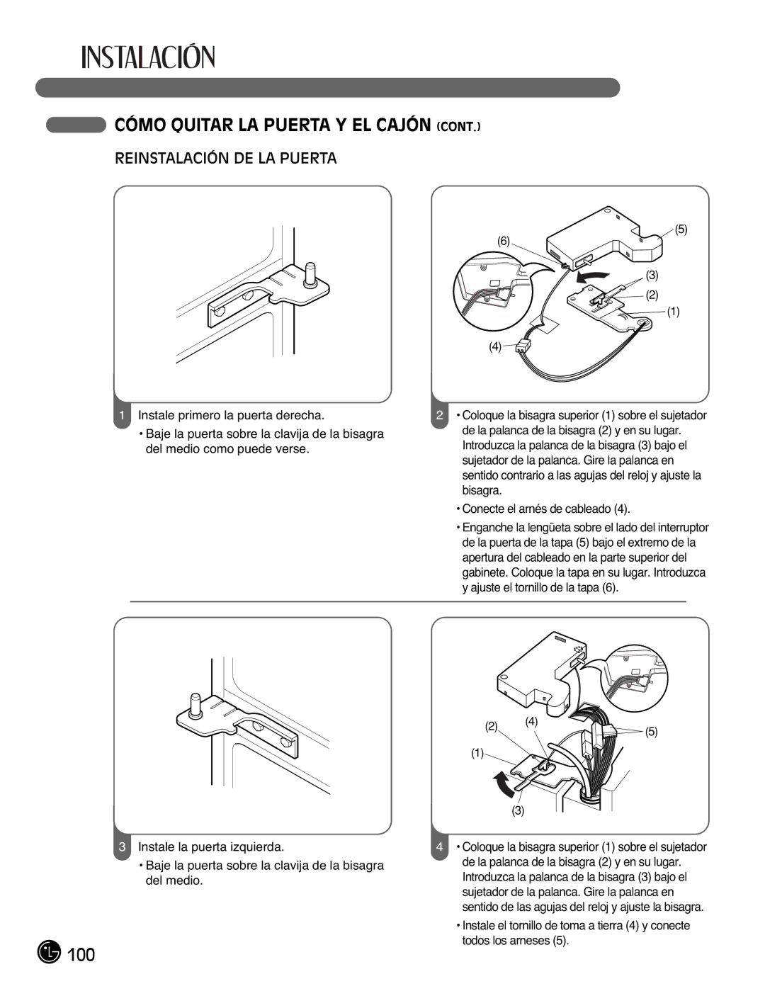 LG Electronics LMX25981**, LMX2525971, LMX21981**, LMX21971 manual Reinstalación DE LA Puerta 