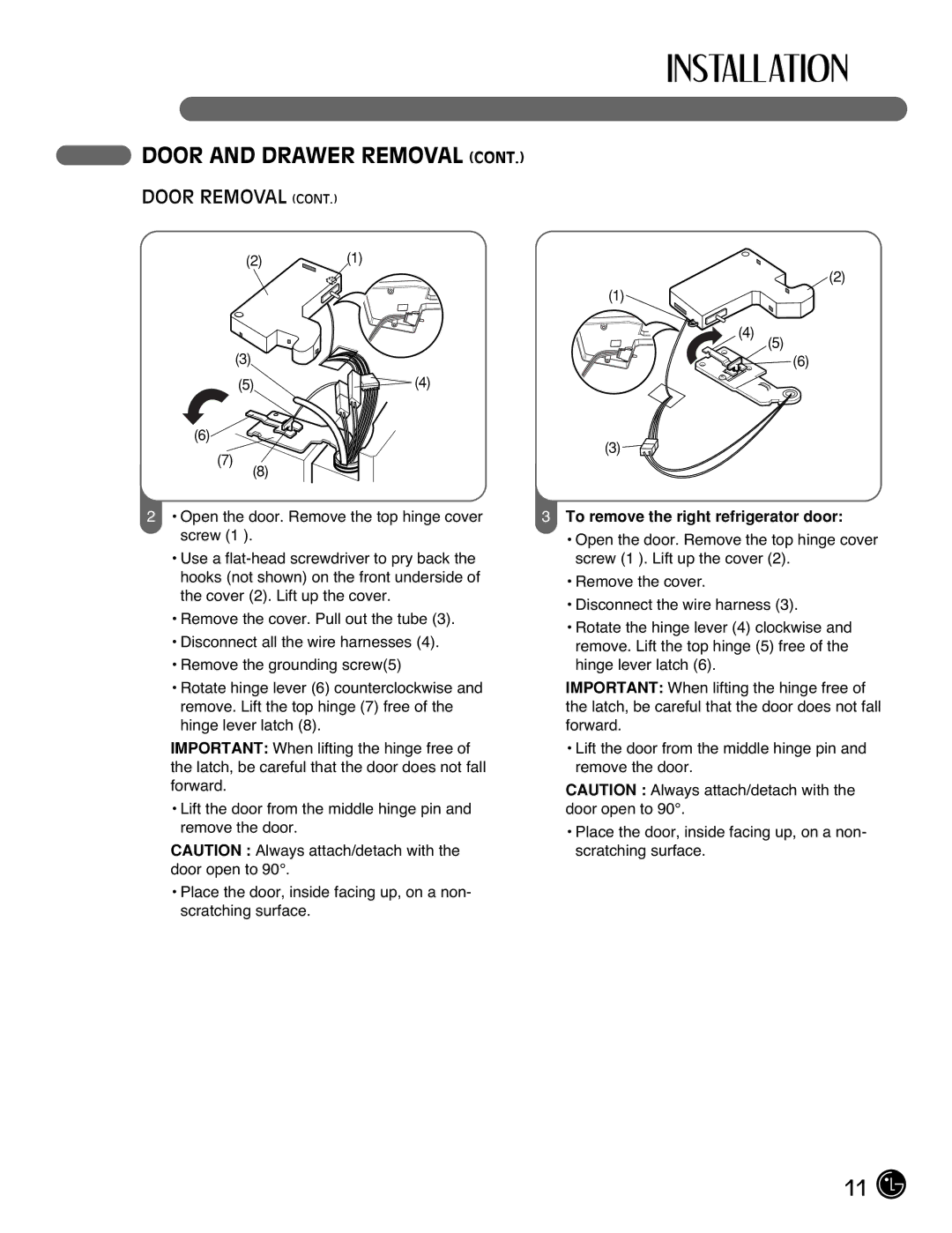 LG Electronics LMX21971, LMX25981**, LMX2525971, LMX21981** manual To remove the right refrigerator door 