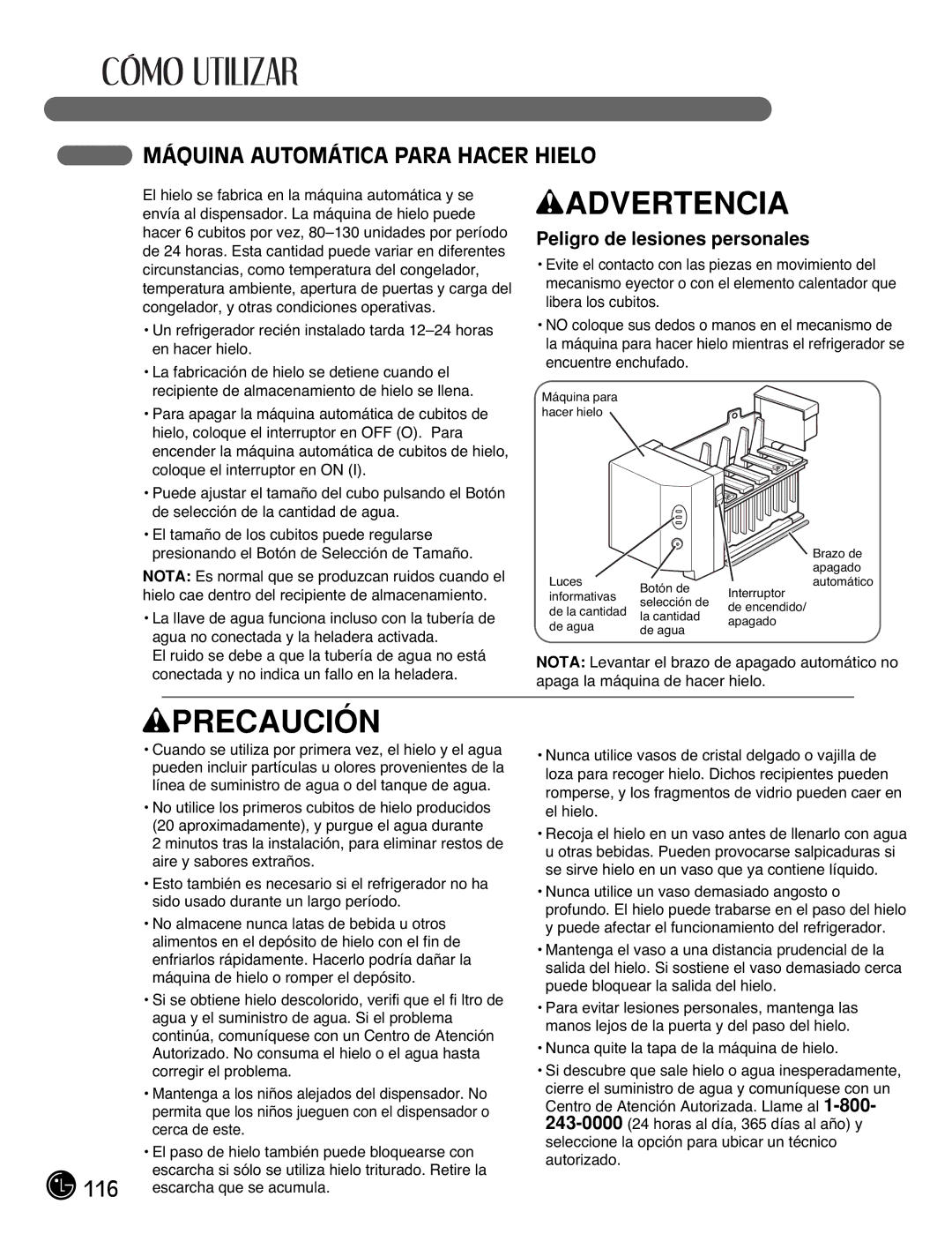 LG Electronics LMX25981**, LMX2525971, LMX21981** manual Máquina Automática Para Hacer Hielo, Peligro de lesiones personales 