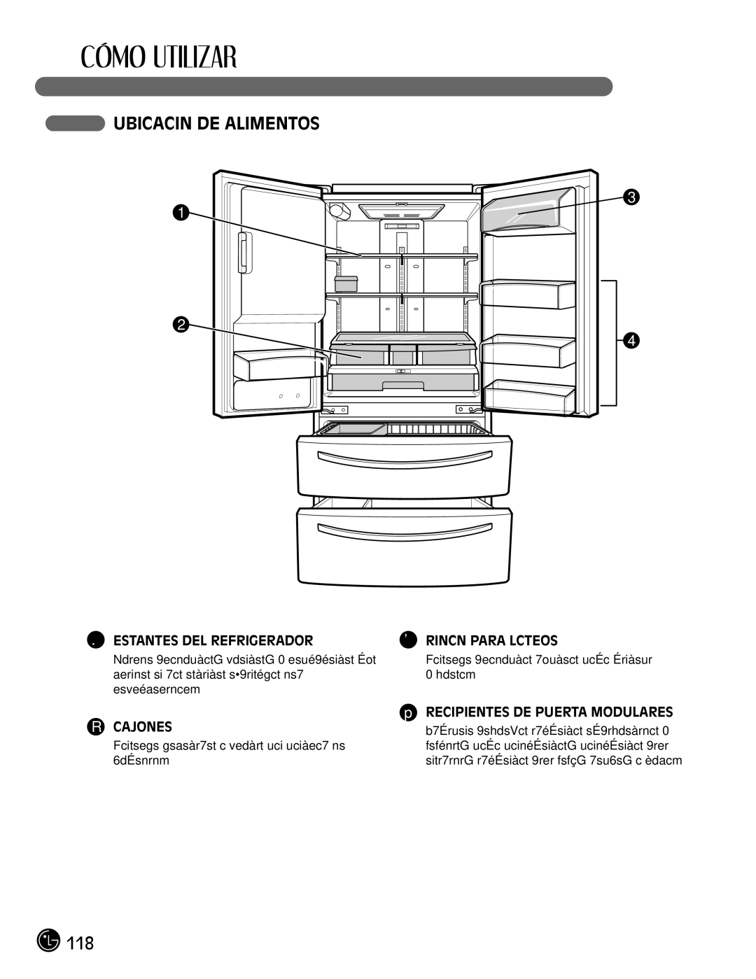 LG Electronics LMX21981**, LMX25981**, LMX2525971, LMX21971 Ubicación DE Alimentos, Cajones, Recipientes DE Puerta Modulares 