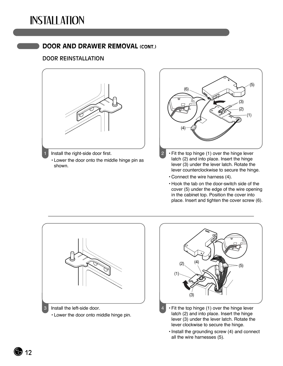 LG Electronics LMX25981**, LMX2525971, LMX21981**, LMX21971 manual Door Reinstallation 