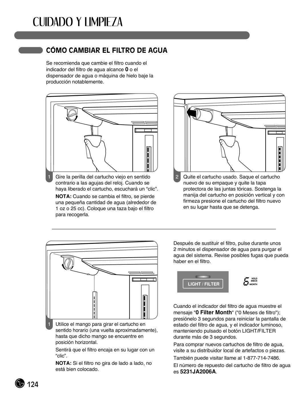 LG Electronics LMX25981**, LMX2525971, LMX21981**, LMX21971 manual Cómo Cambiar EL Filtro DE Agua 