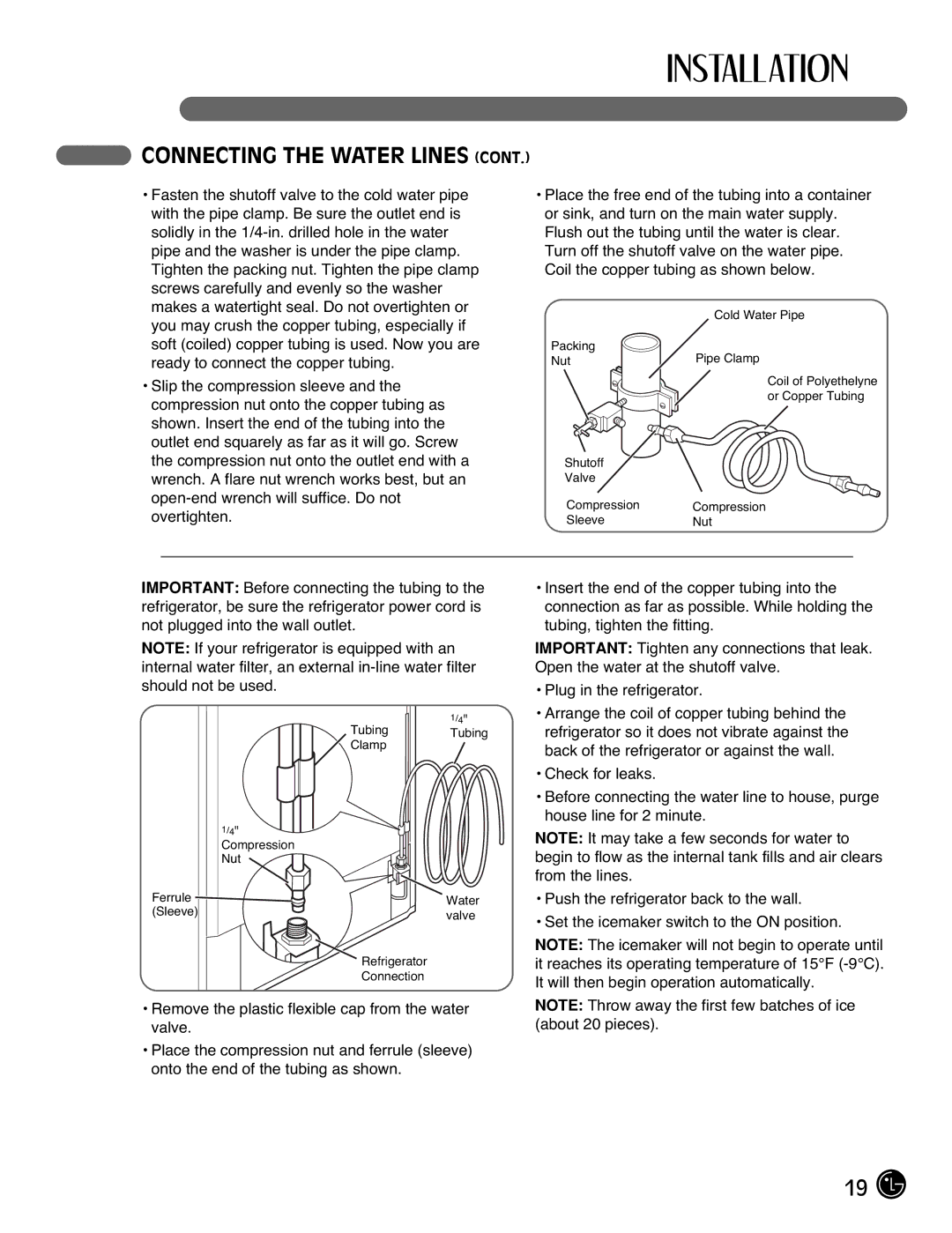 LG Electronics LMX21971, LMX25981**, LMX2525971, LMX21981** manual Cold Water Pipe 