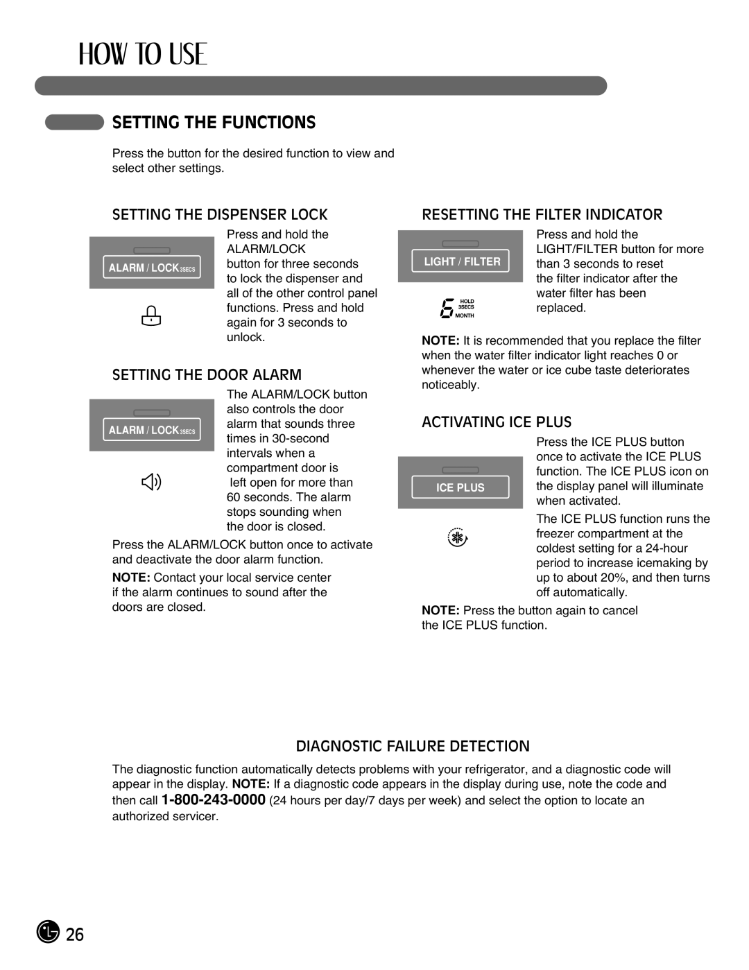 LG Electronics LMX21981**, LMX25981**, LMX2525971, LMX21971 manual Setting the Functions 