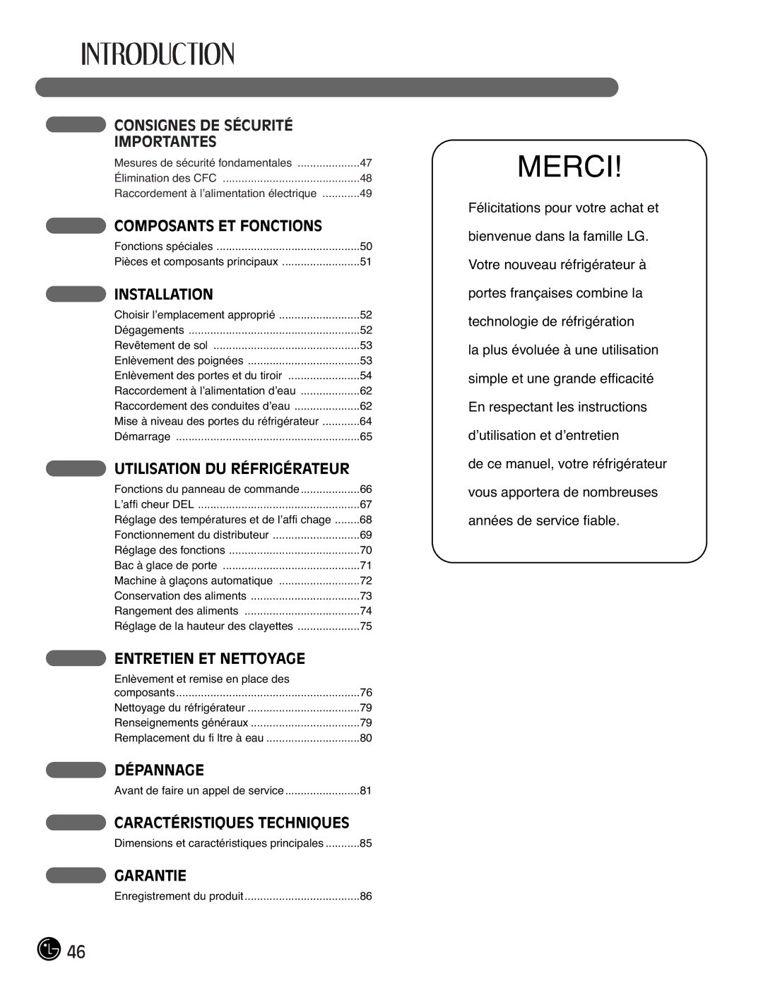 LG Electronics LMX21981**, LMX25981**, LMX2525971, LMX21971 manual Utilisation DU Réfrigérateur, Caractéristiques Techniques 