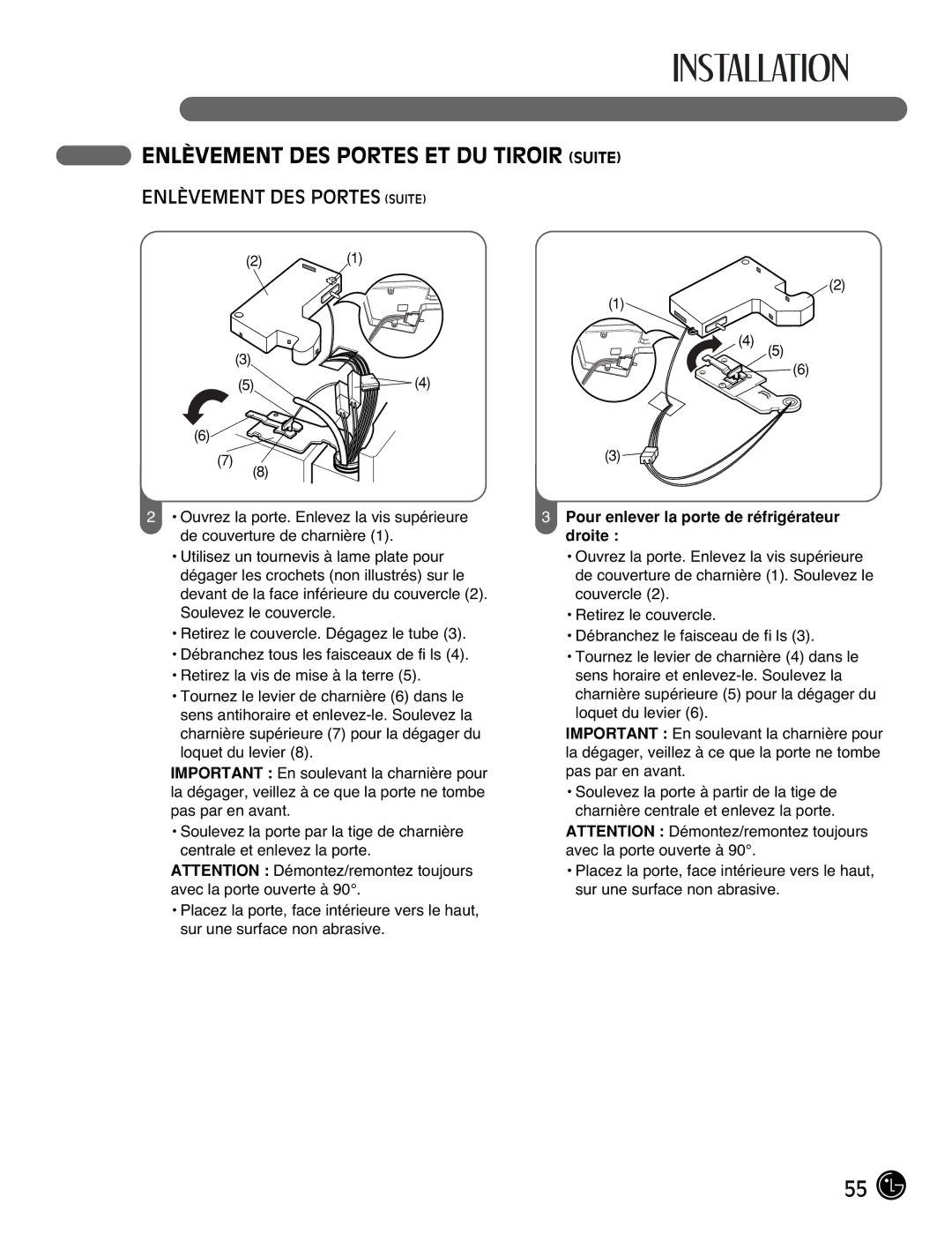 LG Electronics LMX21971, LMX25981**, LMX2525971 manual Enlèvement DES Portes ET DU Tiroir Suite, Enlèvement DES Portes Suite 