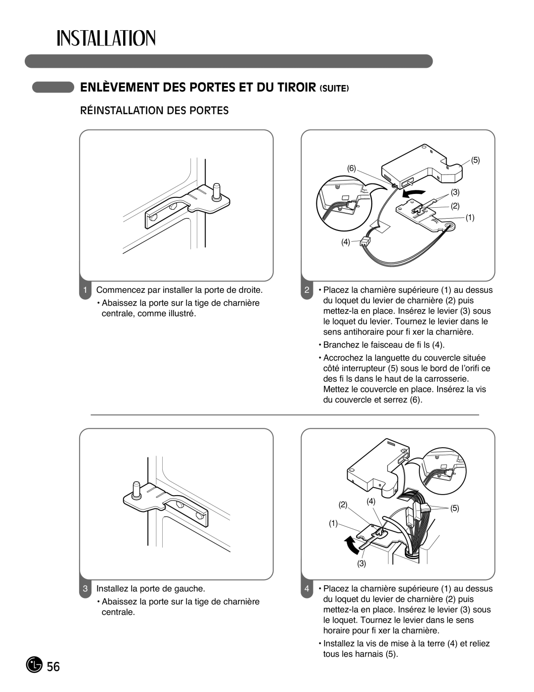 LG Electronics LMX25981**, LMX2525971, LMX21981**, LMX21971 manual Réinstallation DES Portes 