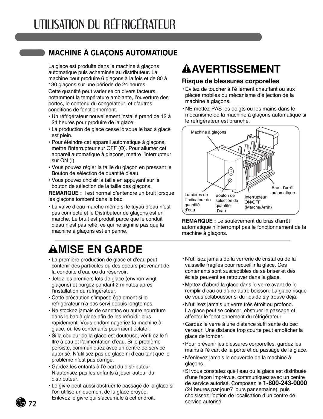 LG Electronics LMX25981**, LMX2525971, LMX21981**, LMX21971 Machine À Glaçons Automatique, Risque de blessures corporelles 