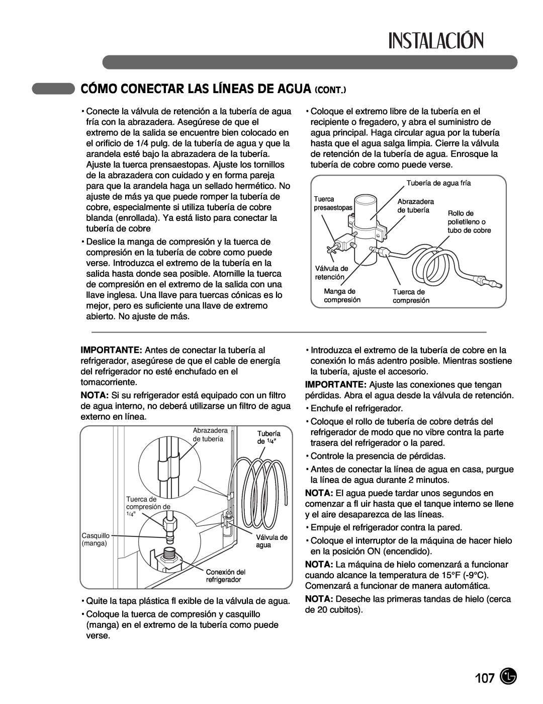 LG Electronics LMX21971, LMX25981**, LMX2525971, LMX21981** manual Cómo Conectar Las Líneas De Agua Cont 