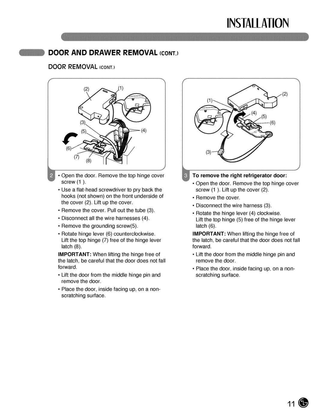 LG Electronics LMX21984, LMX25984 manual Door Removal Contj, To remove the right refrigerator door 