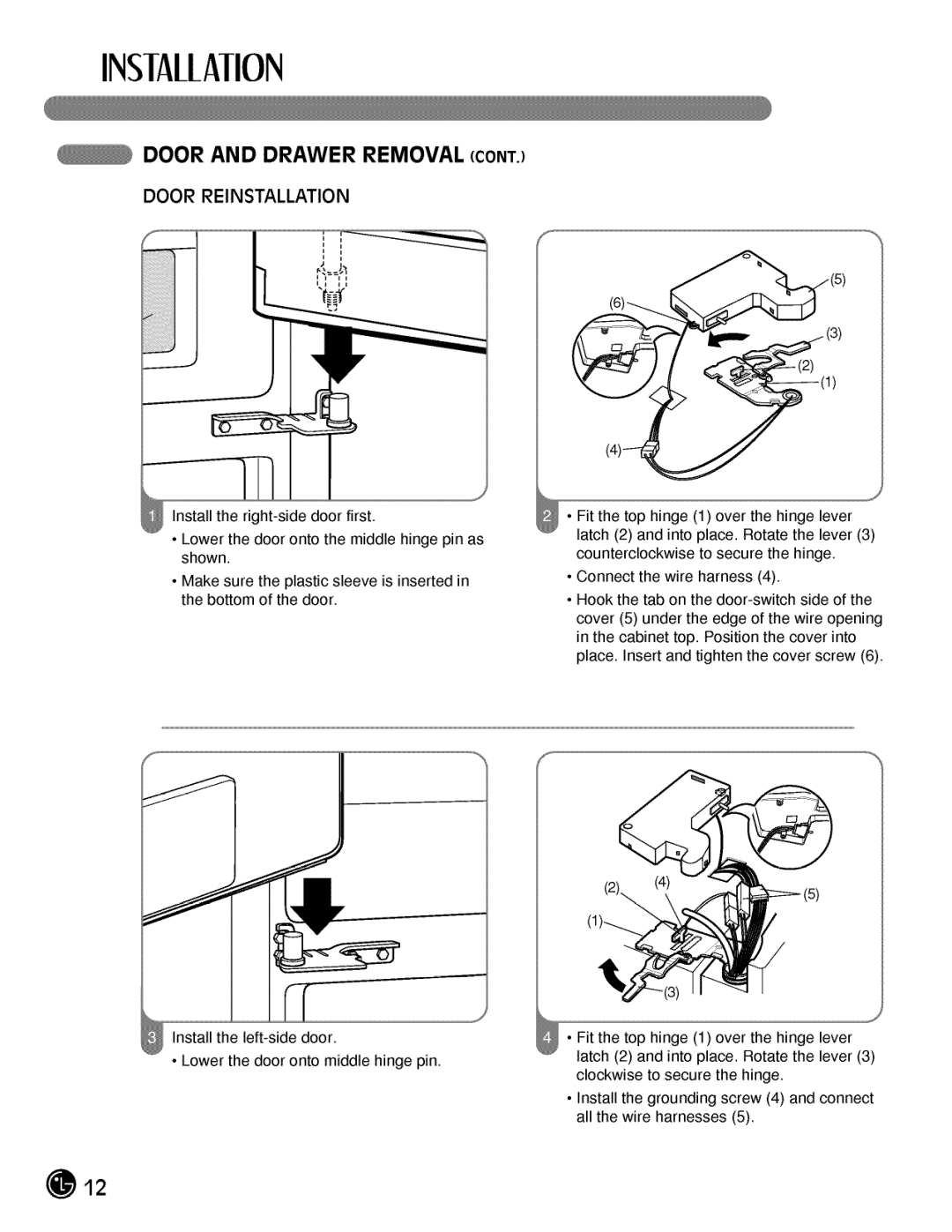 LG Electronics LMX25984, LMX21984 manual Door Reinstallation 