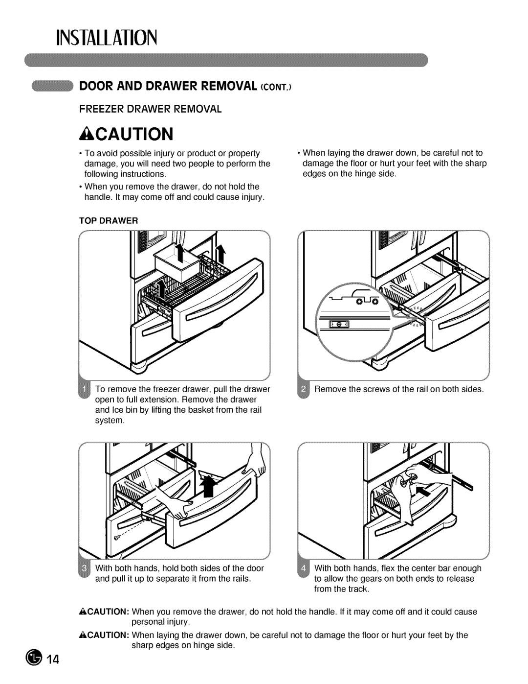 LG Electronics LMX25984, LMX21984 manual Freezer Drawer Removal, TOP Drawer 