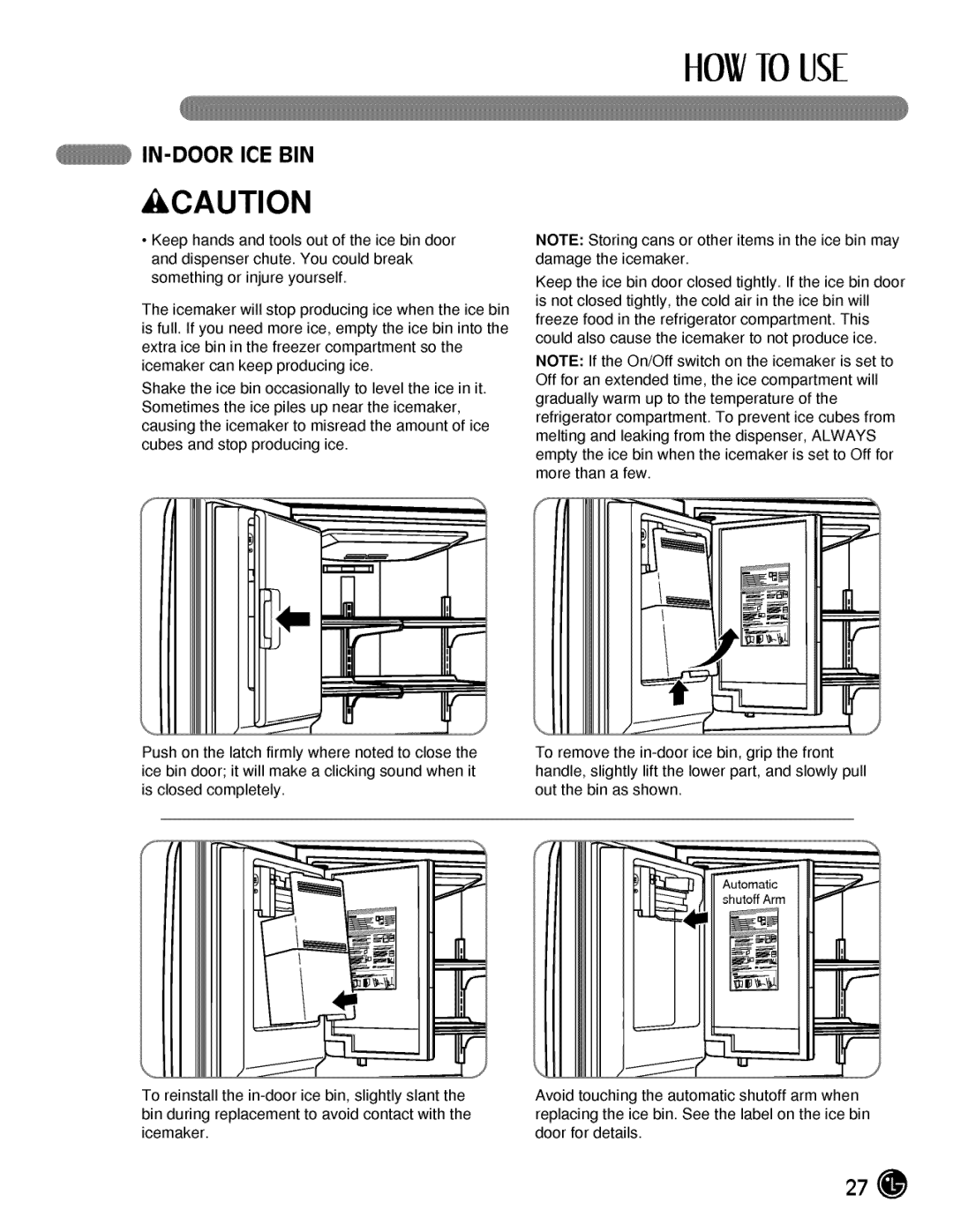 LG Electronics LMX21984, LMX25984 manual In-Door Ice Bin 