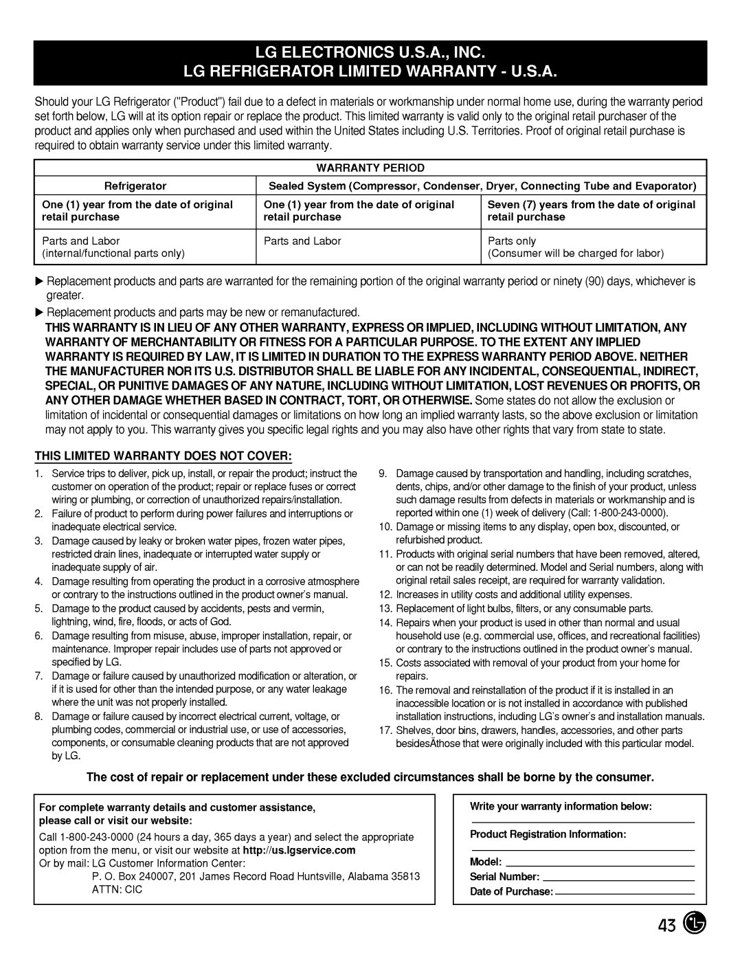 LG Electronics LMX21984, LMX25984 manual This Limited Warranty does not Cover, Warranty Period 