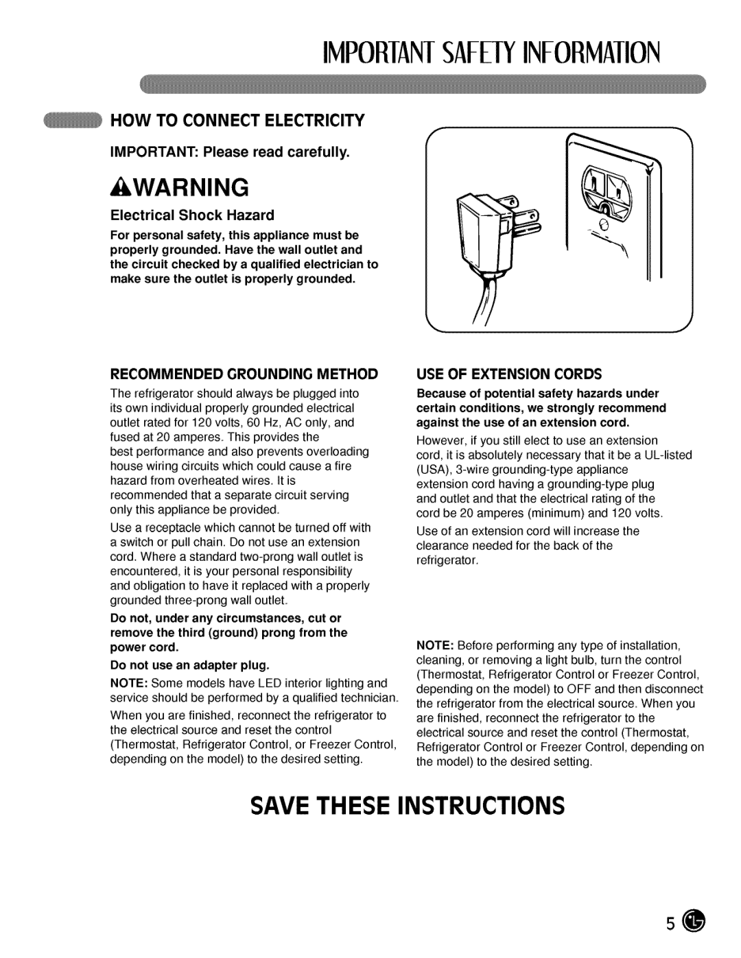 LG Electronics LMX21984, LMX25984 manual HOW to Connect Electricity, Important Please read carefully Electrical Shock Hazard 