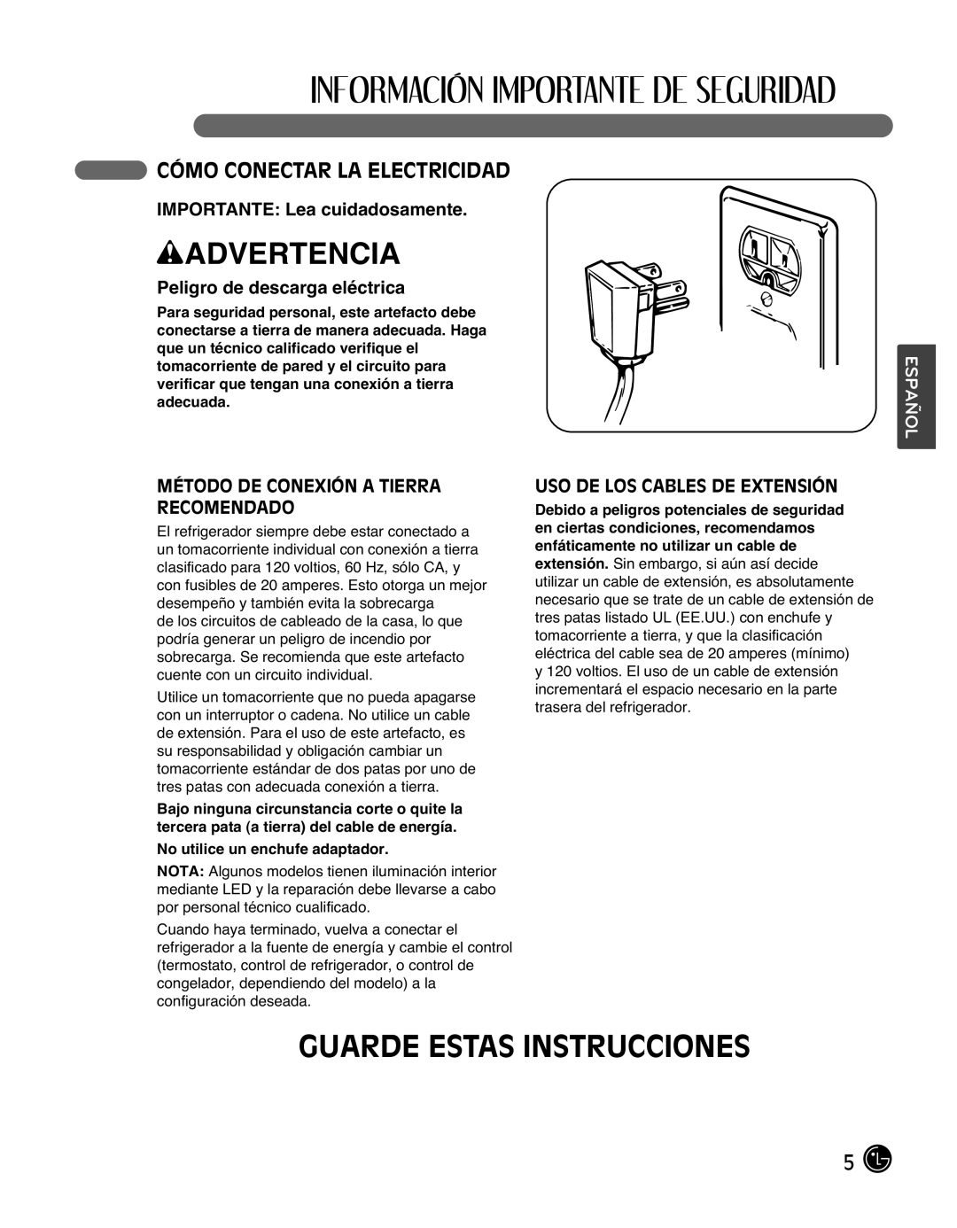 LG Electronics LMX25988ST Cómo Conectar LA Electricidad, Importante Lea cuidadosamente, Peligro de descarga eléctrica 