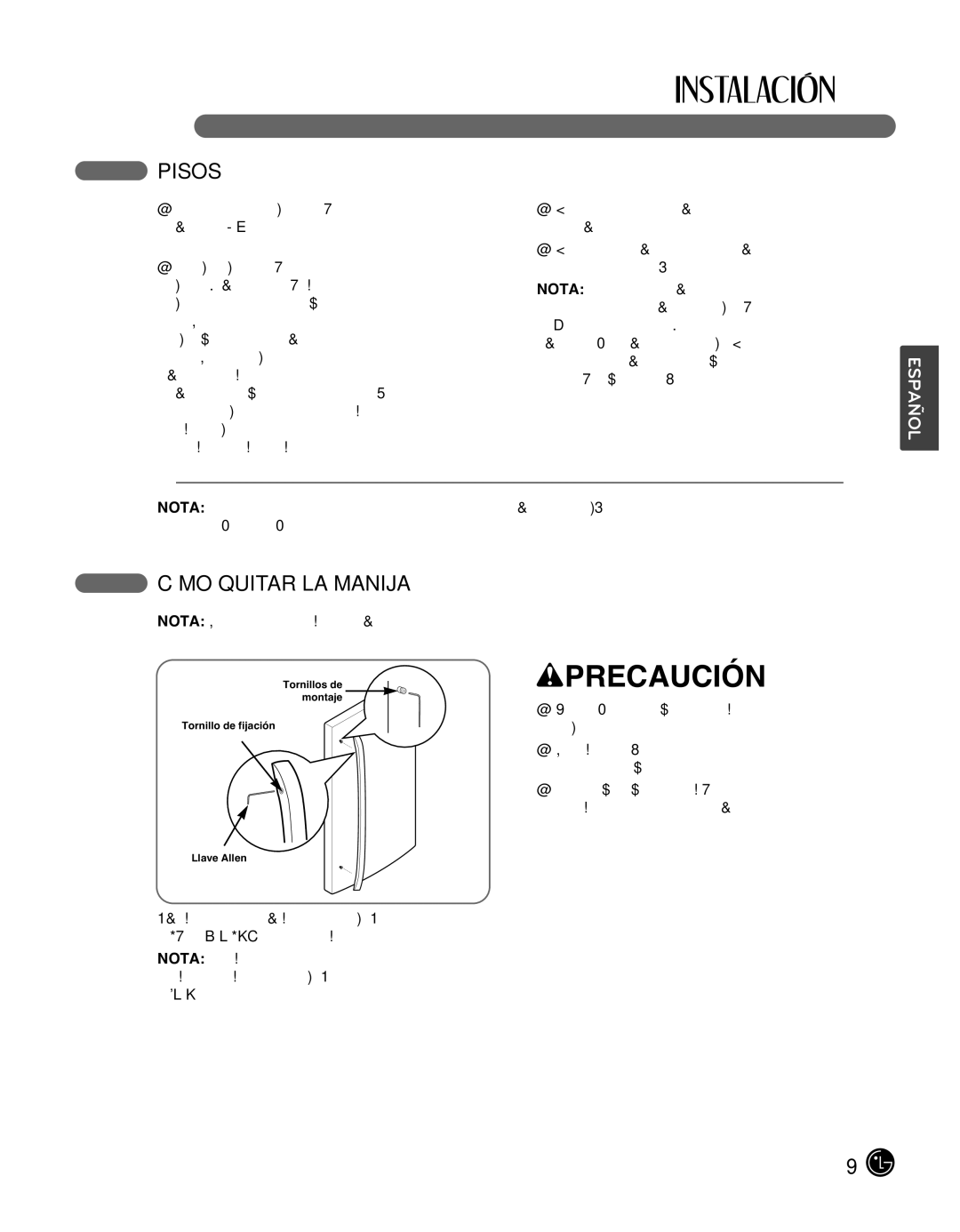 LG Electronics LMX25988ST owner manual Pisos, Cómo Quitar LA Manija 