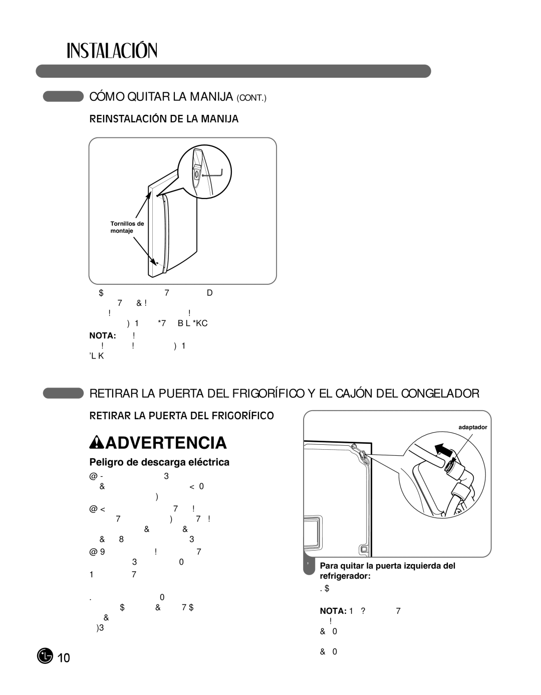 LG Electronics LMX25988ST Retirar LA Puerta DEL Frigorífico Y EL Cajón DEL Congelador, Reinstalación DE LA Manija 