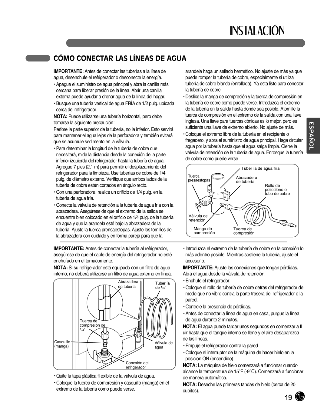 LG Electronics LMX25988ST Cómo Conectar LAS Líneas DE Agua, Quite la tapa plástica fl exible de la válvula de agua 