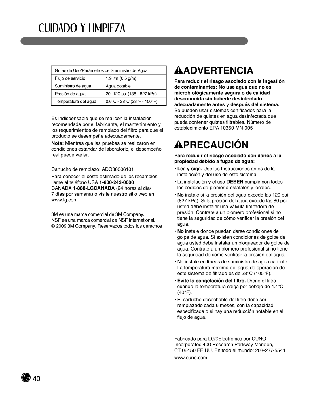 LG Electronics LMX25988ST owner manual 2009 3M Company. Reservados todos los derechos 