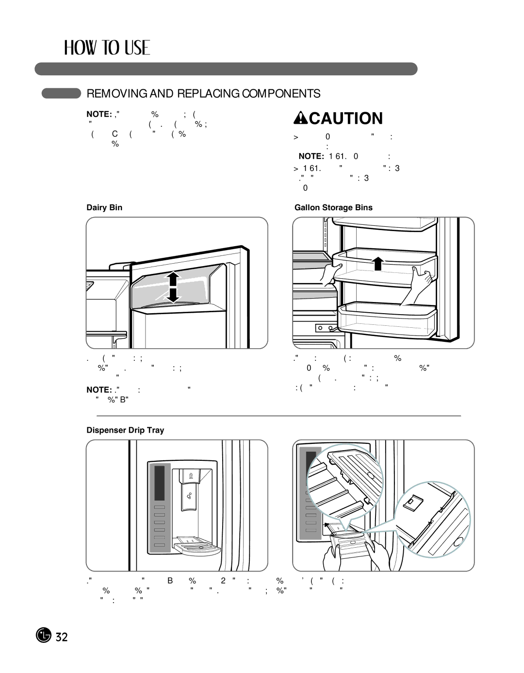 LG Electronics LMX25988ST Removing and Replacing Components, Dairy Bin Gallon Storage Bins, Dispenser Drip Tray 