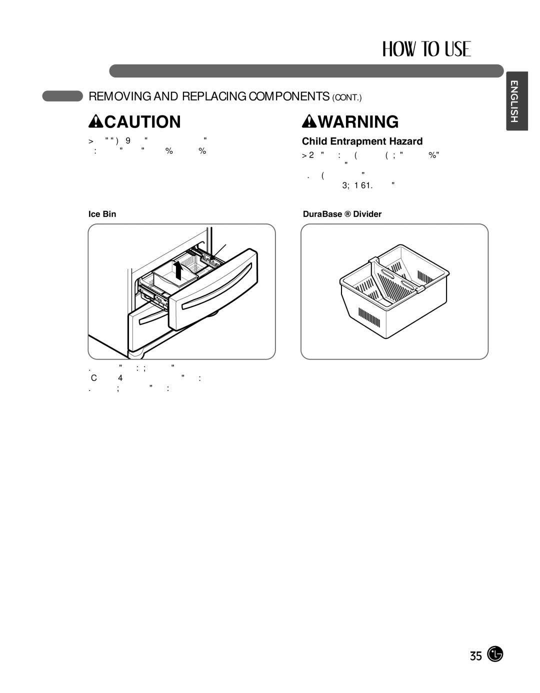 LG Electronics LMX25988ST owner manual Child Entrapment Hazard, Ice Bin DuraBase Divider 