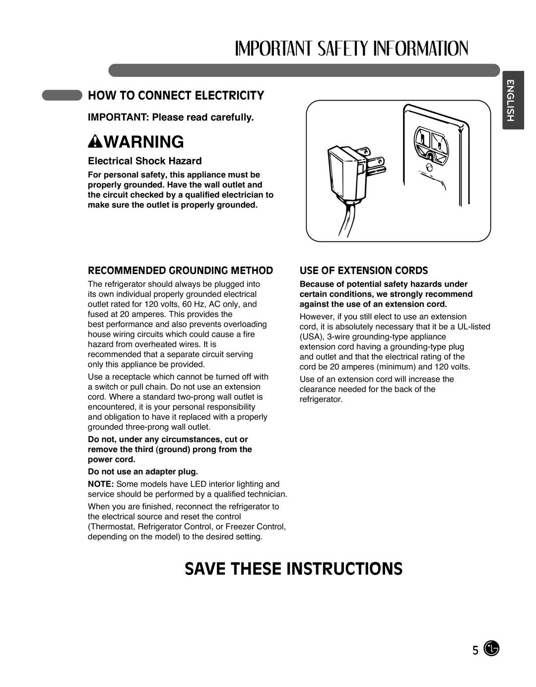 LG Electronics LMX25988ST owner manual HOW to Connect Electricity, Important Please read carefully, Electrical Shock Hazard 