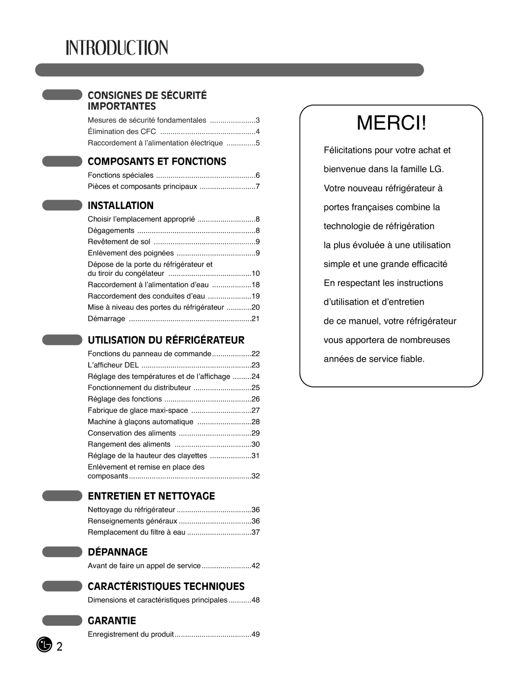 LG Electronics LMX25988ST owner manual Merci 