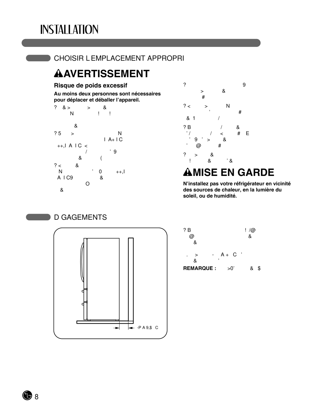 LG Electronics LMX25988ST owner manual Choisir L’EMPLACEMENT Approprié, Dégagements, Risque de poids excessif 