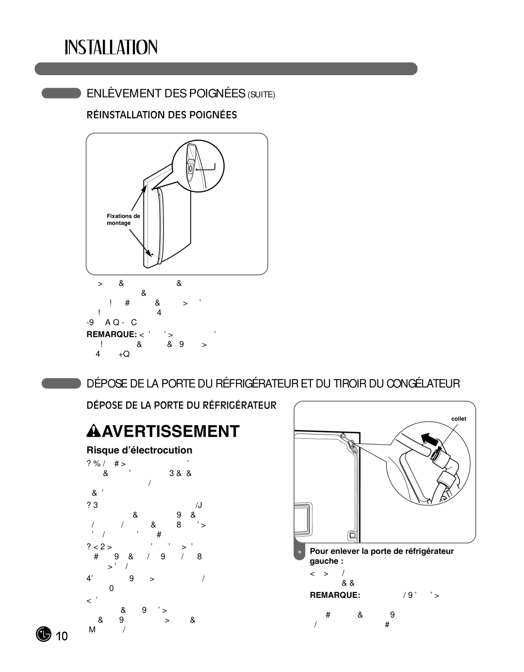 LG Electronics LMX25988ST Enlèvement DES Poignées Suite, Réinstallation DES Poignées, Dépose DE LA Porte DU Réfrigérateur 