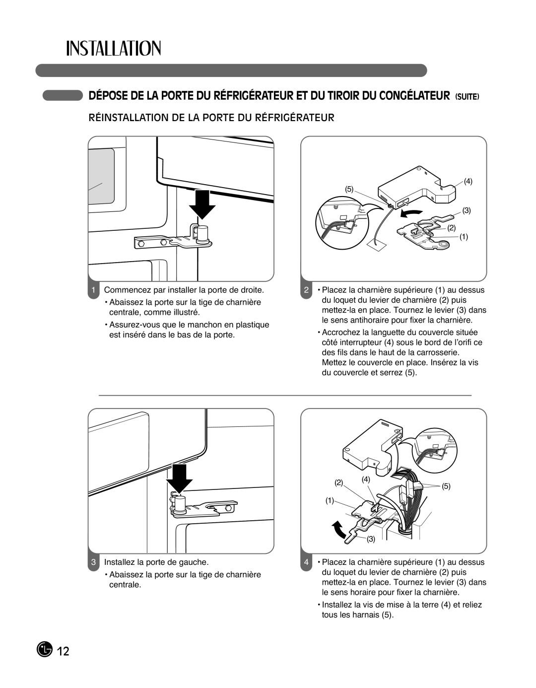 LG Electronics LMX25988ST owner manual Réinstallation DE LA Porte DU Réfrigérateur 