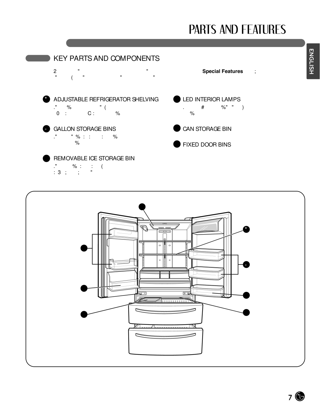 LG Electronics LMX25988ST owner manual KEY Parts and Components, LED Interior Lamps, Gallon Storage Bins Can Storage BIN 