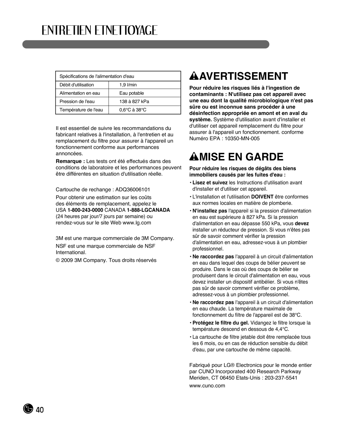 LG Electronics LMX25988ST owner manual Wavertissement 