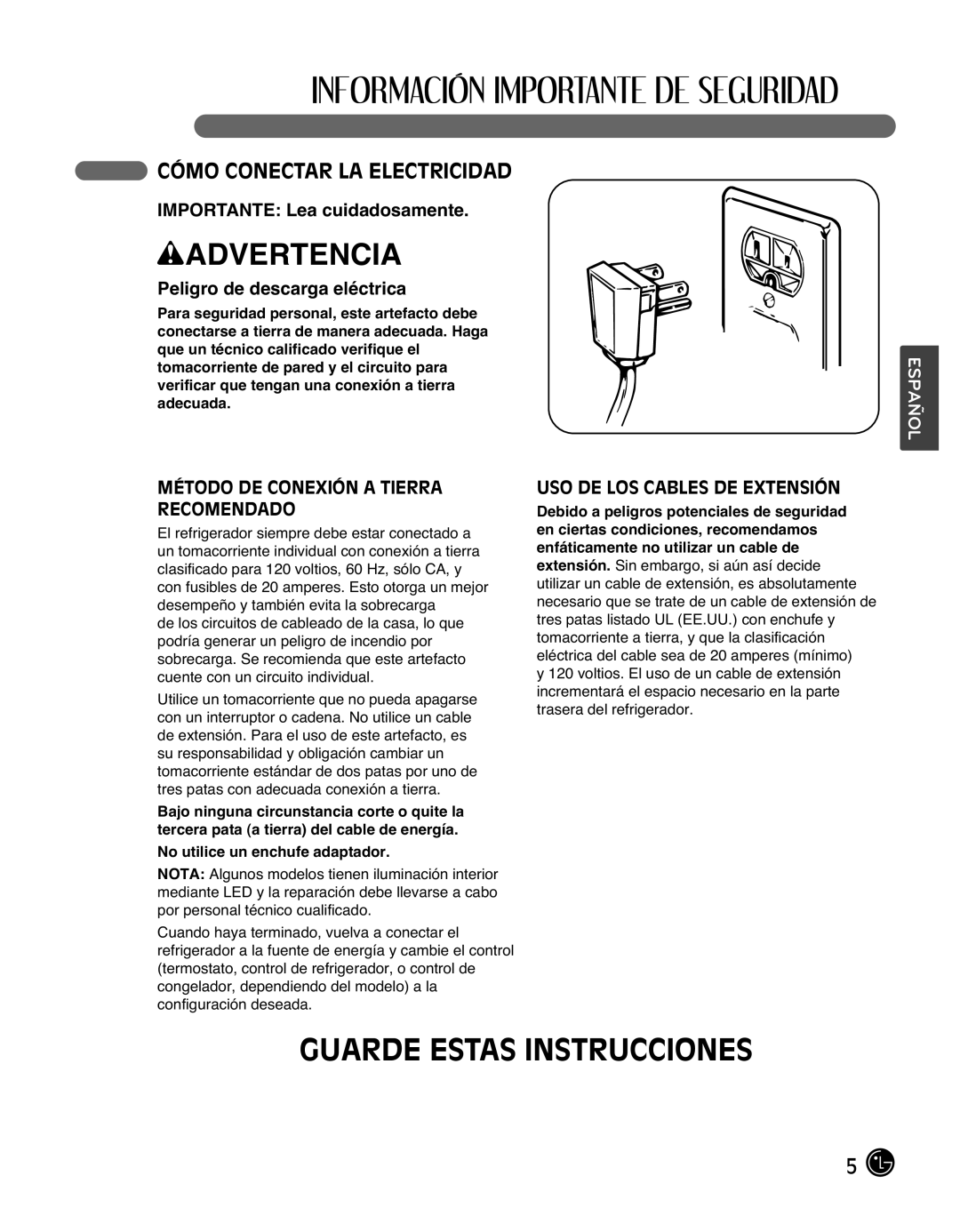 LG Electronics LMX25988ST Guarde Estas Instrucciones, Cómo Conectar La Electricidad, IMPORTANTE Lea cuidadosamente 