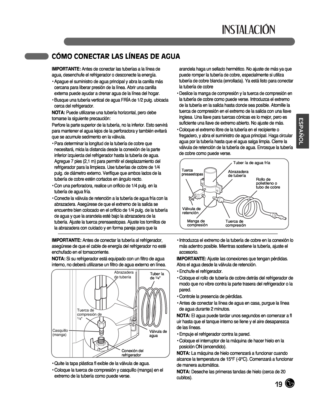 LG Electronics LMX25988ST owner manual Cómo Conectar Las Líneas De Agua, Español 