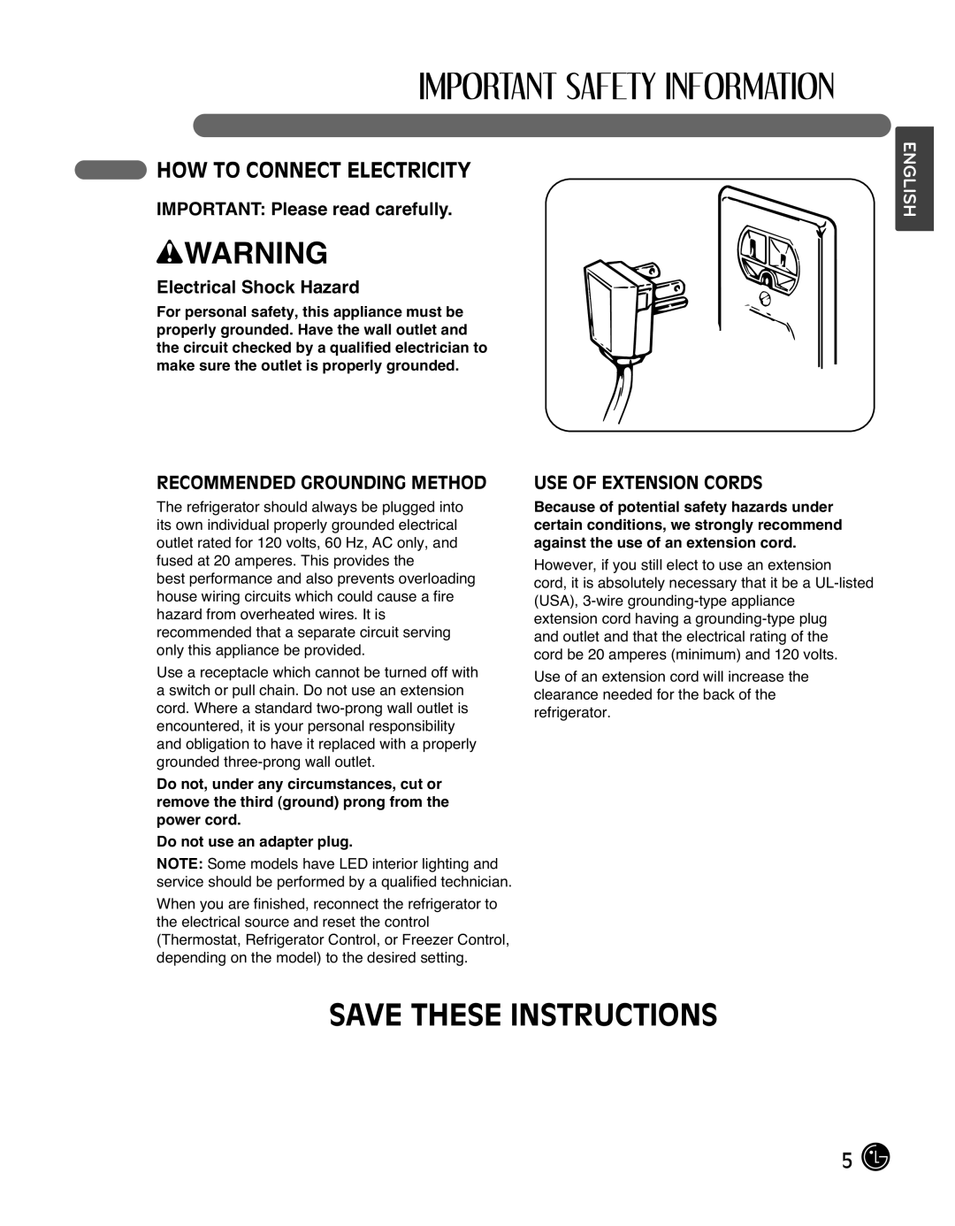 LG Electronics LMX25988ST Save These Instructions, How To Connect Electricity, IMPORTANT Please read carefully, wWARNING 
