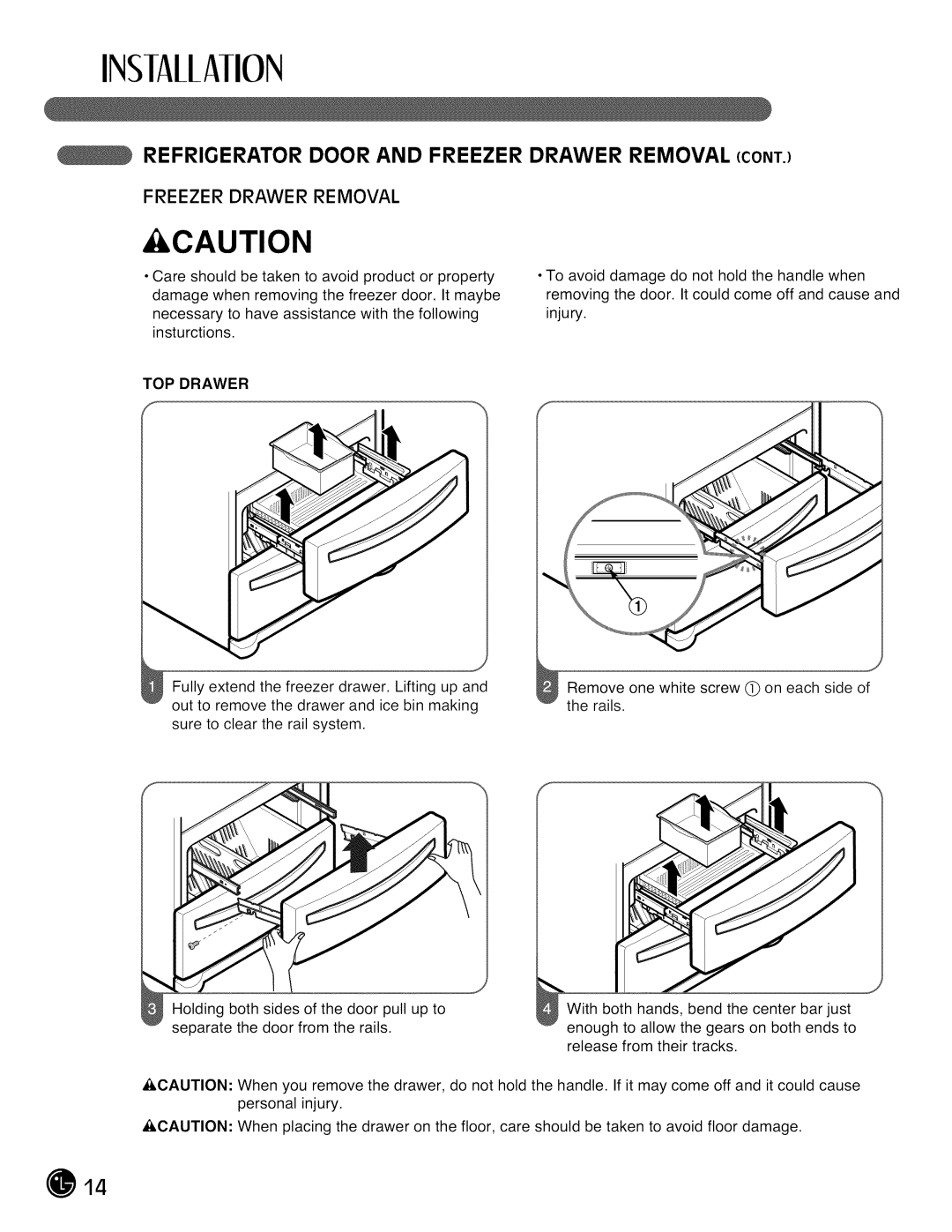 LG Electronics LMX28988 manual Freezer Drawer Removal 