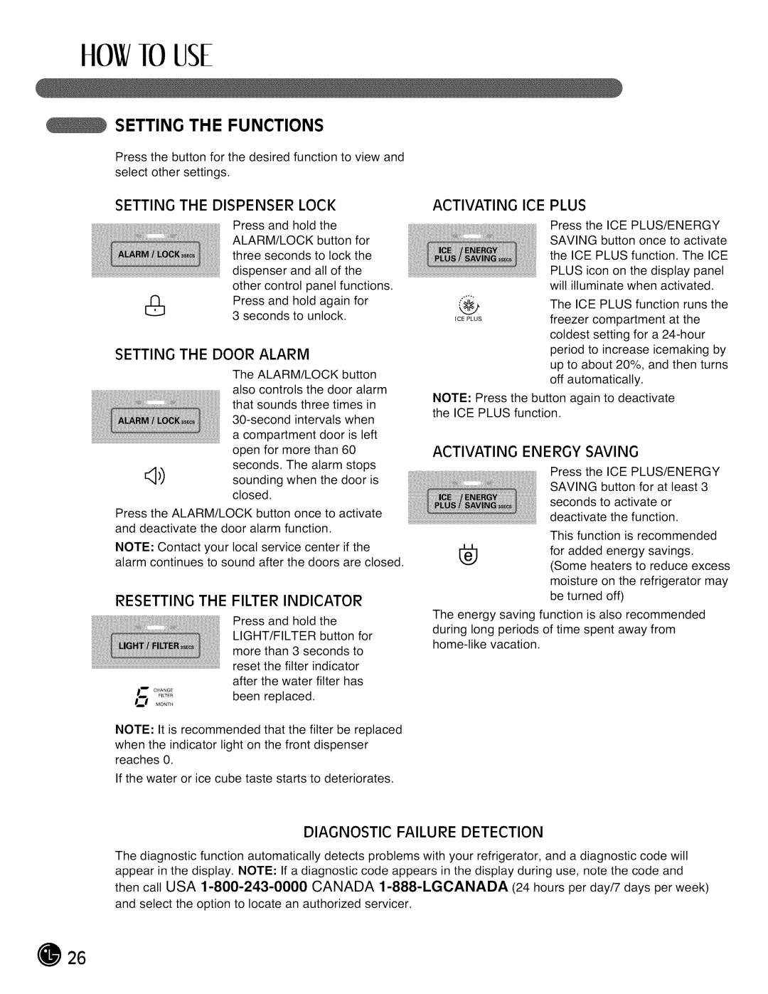 LG Electronics LMX28988 manual Setting the Functions, Activati NG E N Ergy SAVl NG 