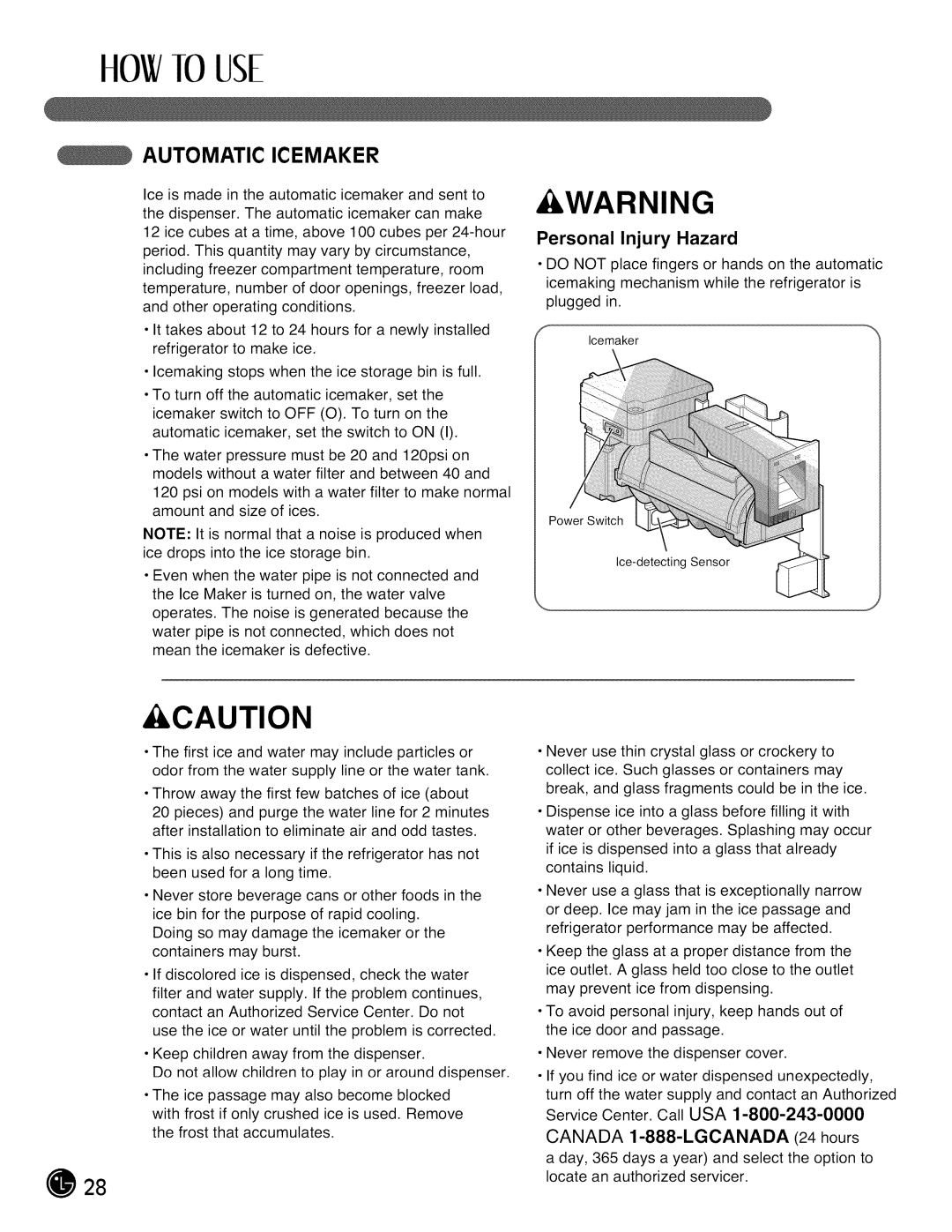 LG Electronics LMX28988 manual Automatic Icemaker, Personal Injury Hazard 