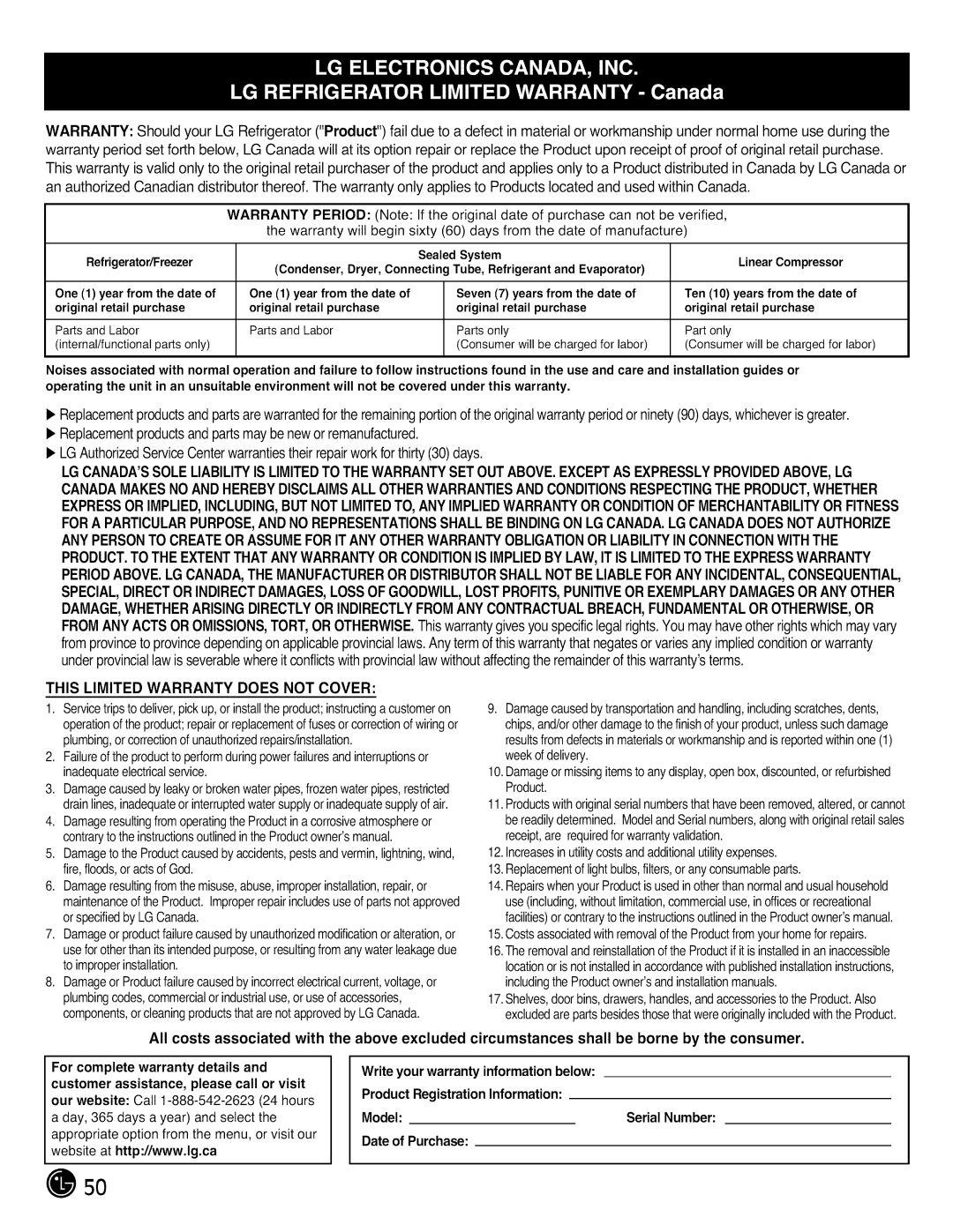 LG Electronics LMX28988 manual This Limited Warranty does not Cover 